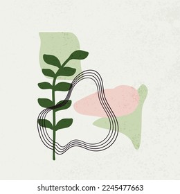 organic abstract illustration shape with gray background, leaves, rocks