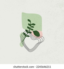 forma de ilustración abstracta orgánica con fondo gris, hojas, rocas