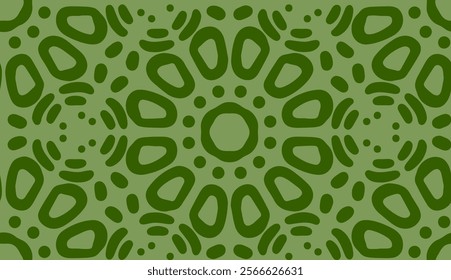 Organic Abstract Pattern in Green. Seamless organic abstract pattern with irregular green shapes and dotted details on a muted green background. Great for eco-themed designs and textiles.