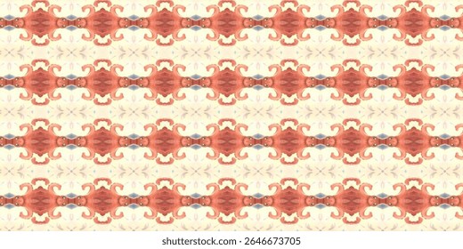 Organic abstract pattern with swirling red and cream tones, resembling octopus-like forms. Symmetrical and decorative, ideal for fabric and wallpaper design.