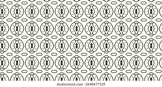 Organic abstract pattern with symmetrical curves and central ovals, forming a modern seamless texture with tribal and floral undertones for decorative or textile use.