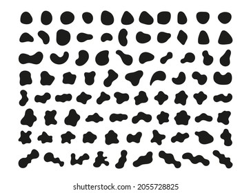 Organic abstract random blob black shapes minimal design. Fluid irregular forms elements. Liquid blotch silhouettes, amorphous frame water, creative bubble. Vector illustration
