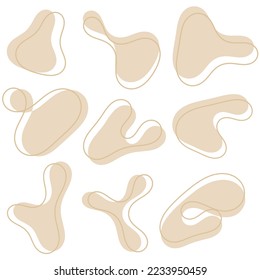 Organic abstract random blob shapes in minimal black line design. Fluid irregular forms elements outline. Liquid blotch silhouettes, frame water, bubble outline, irregular oval, random shapes.