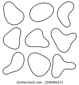 Organische abstrakte Zufallsformen in minimalem Schwarzweißdesign. Flüssiges Unregelmäßiges Formen umreißt Elemente. Umriss der Blase, unregelmäßig oval, zufällige Formen.