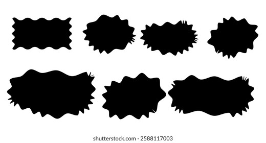 Organic Abstract Rectangle Shapes, Wave Frame Box, Irregular Wave Drop Set, Black Flowing Lines Banner Set