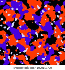 Organic abstract seamless pattern. Art abstract camouflage background. Colorful pattern with geometric random shape. Design for fabric. Blue, black, red.
