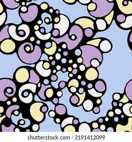Organic abstract seamless pattern doodle texture background design. Bob element whorl shapes print. Retro doodle drawing fun design. Cartoon vibrant seamless pattern. Wavy texture.