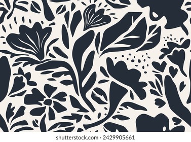 Organic abstract shapes floral pattern. leaf and flower shape organic seamless pattern.  leaves silhouette summer seamless pattern modern vector style on white background.