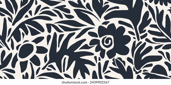 Organic abstract shapes floral pattern. leaf and flower shape organic seamless pattern. leaves silhouette summer seamless pattern modern vector style on white background.