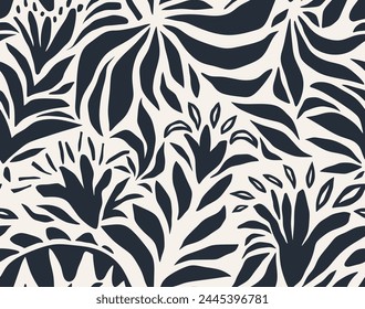 Organic abstract shapes floral pattern. leaf and flower shape organic seamless pattern. leaves silhouette summer seamless pattern modern vector style on white background.