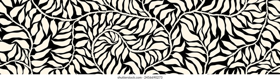 Organic abstract shapes floral pattern. palm leaf shape organic seamless pattern. leaves silhouette summer pattern modern Matisse vector style on white background.