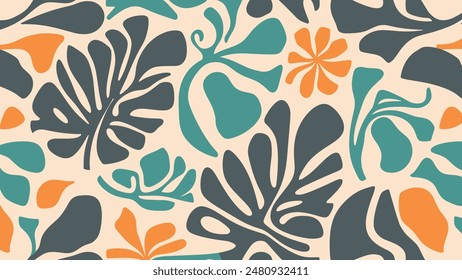 Organic abstract shapes floral pattern. leaf and flower shape organic seamless pattern.