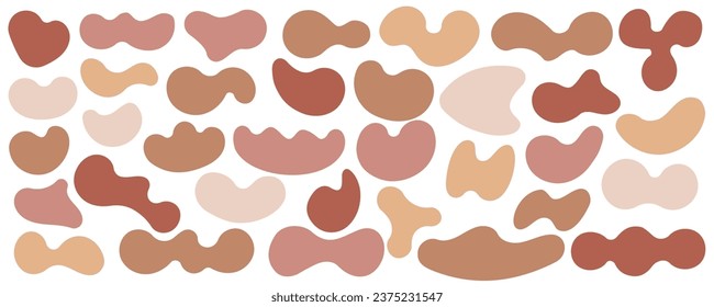 Abstrakte organische Formen. Flüssige organische Flecken. Die Farbe der zufälligen Erde lässt sich einfach mit Tinte ablegen. Fluid-Vektorelemente einzeln auf weißem Hintergrund,