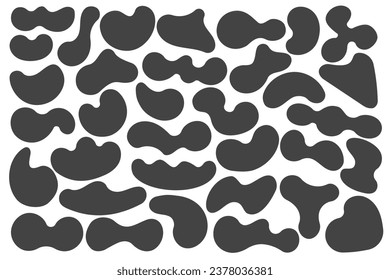 Organic abstract shapes. Liquid organic blobs. Random black simple ink drops. Fluid vector elements set isolated on white background.