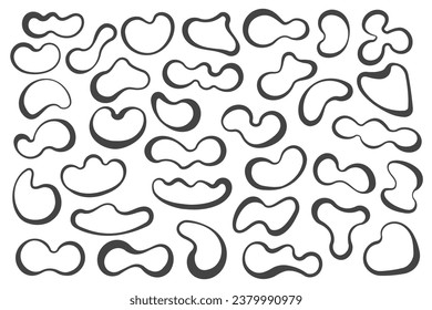 Organic abstract shapes. Liquid organic blobs. Random black simple ink drops. Fluid vector elements set isolated on white background.