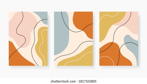 Organic abstract shapes. Pastel colored random paint stains collage. Trendy minimal design with fluid bubble, modern vector posters. Creative chaotic painted elements set illustration