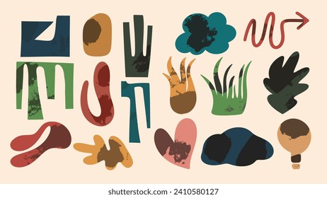 Formas abstractas orgánicas con texturas. Diseñar formas naturales. Dibujar elementos coloridos. Ilustración del vector