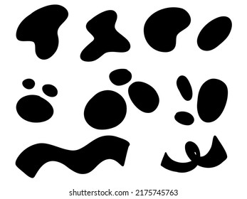 Abstrakter organischer Ort. Organische unregelmäßige Form, Stein oder Natur schwarze Blocks. Abstrakte, zufällige Kieselsteine, Bläser und Tintenfisch. Einfache flüssige Splodge-Elemente Wasserformen. Vektorminimalblase.