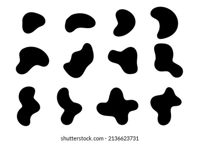 Organic Abstract spot. Organic irregular shapes, stone or black blobs. Abstract random pebble silhouettes, blotch and inkblot. Simple liquid splodge elements water forms. Stock vector minimal bubble.