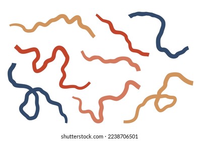 Organic abstract wavy multicolored hand-drawn stripes. Vector decorative elements abstract