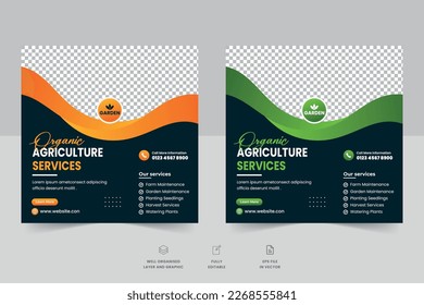 Organic agricultural and farming services social media post banner and agro farm web banner template design