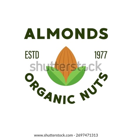Organic Almond Nuts Established Retro Badge Vector Illustration Design