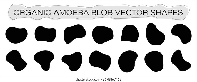 Conjunto de Formas de Vector de mancha abstracta de ameba orgánica, formas líquidas modernas de silueta negra, colección de Elementos de diseño fluidos para fondos y composiciones creativas