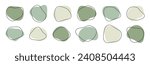 Organic amoeba blob shape abstract green color with line vector illustration isolated on transparent background. Set of irregular round blot form graphic element. Doodle drops with outline circle