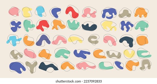 Organischer Amöbenblock bildet abstrakten Hintergrund. Satz unregelmäßiger runder Block Form grafischen Element. Doodle-Tropfen mit Umrisskreis