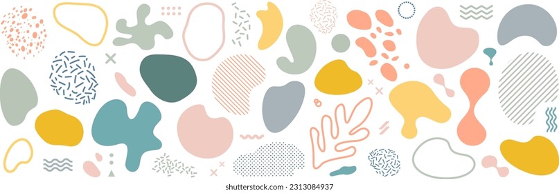 Organic amoeba blob shape abstract green color with line vector illustration isolated on transparent background. Vector illustration