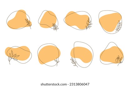 Organic amoeba blob shape abstract with line and botanical flower vector