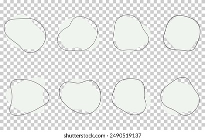 Forma orgánica ameba blob color verde abstracto con Ilustración vectorial de línea aislada sobre fondo transparente. Conjunto de elemento gráfico de forma de mancha redonda irregular. Gotas de garabato con círculo de contorno