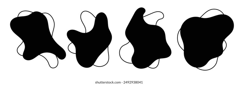 Organic amoeba blob shape abstract with line vector illustration isolated on transparent background. Set of irregular round blot form graphic element. Doodle drops with outline circle . design eps 10
