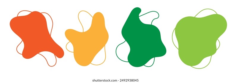 Forma orgánica de ameba blob abstracta con Ilustración vectorial de línea aislada sobre fondo transparente. Conjunto de elemento gráfico de forma de mancha redonda irregular. Gotas de garabato con círculo de contorno. diseño eps 10