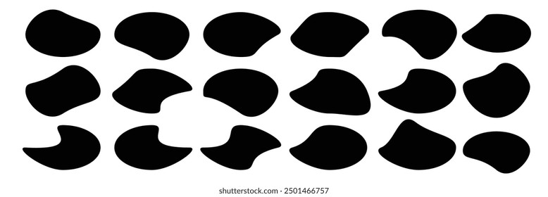 Organic amoeba blob shape abstract black colour, Collection of paint liquid black blotch spot irregular form eps 10.