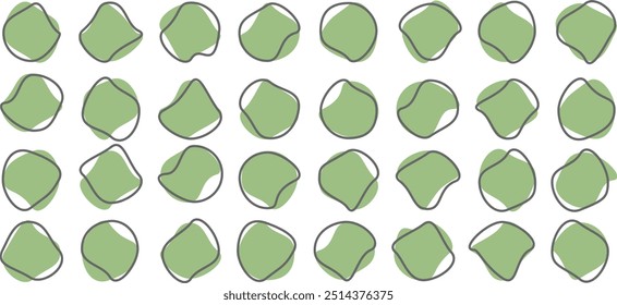 Organic amoeba blob shape abstract green color with line vector illustration isolated on transparent background. Organic abstract black shapes. Collection of blob shapes.
