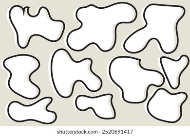 Organic amoeba blob shape abstract green color with line vector illustration isolated on transparent background. Set of irregular round blot form graphic element. Doodle drops with outline circle