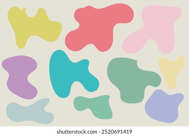 Organic amoeba blob shape abstract green color with line vector illustration isolated on transparent background. Set of irregular round blot form graphic element. Doodle drops with outline circle