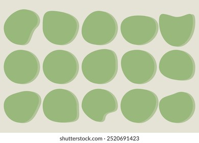 Organic amoeba blob shape abstract green color with line vector illustration isolated on transparent background. Set of irregular round blot form graphic element. Doodle drops with outline circle
