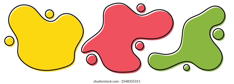 Organic amoeba blob shape abstract green color with line vector illustration isolated on transparent background. 