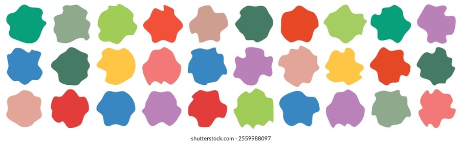 Organic amoeba blob shape abstract colorful vector illustration isolated on white background. Set of irregular round blot form graphic element. Modern liquid irregular blob shape abstract elements