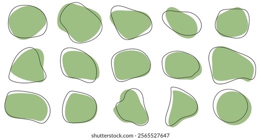 Organic amoeba blob shape abstract green color with line vector illustration isolated on transparent background.