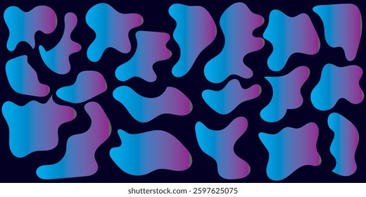 Organic amoeba blob shape abstract green color with line vector illustration isolated on black background. 