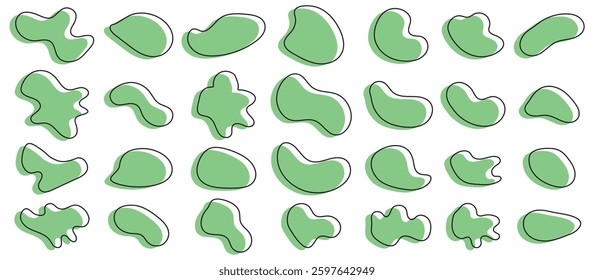 Organic amoeba blob shape abstract green color with line vector illustration isolated on transparent background. Organic Green shape with fluid and irregular form. Abstract blob and amoeba figure.