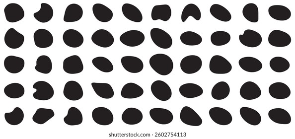 Organic amoeba blob shape abstract black color with line vector illustration isolated on transparent background. Set of irregular round blot form graphic element. Random abstract liquid shapes.