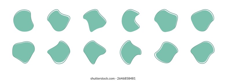 Organic amoeba blob shape abstract color with line vector illustration isolated on white background. Set of irregular round blot form graphic element. Doodle drops with outline circle.