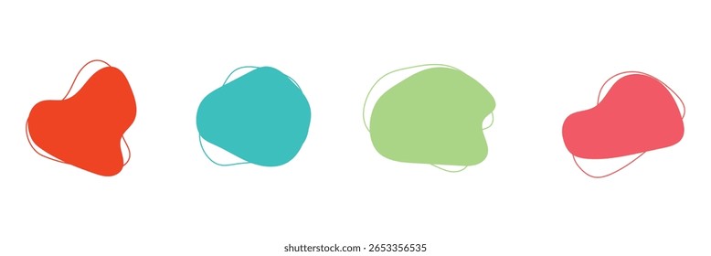 Organic amoeba blob shape abstract with line vector illustration isolated on transparent background. Set of irregular round blot form graphic element. Doodle drops with outline circle . design eps 10 