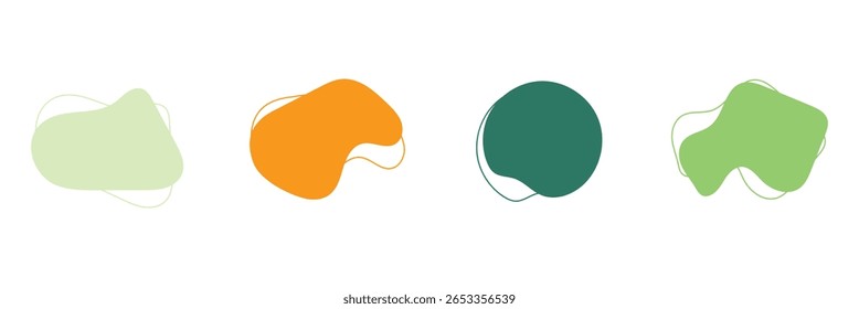 Abstrato de forma de bolha de ameba orgânica com ilustração de vetor de linha isolado em fundo transparente. Conjunto de elementos gráficos em forma de borrão redondo irregular. Desenho gotas com círculo contorno. design eps 10 