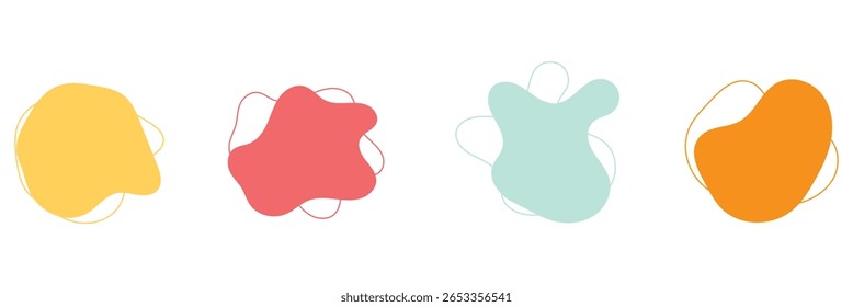 Organische Amöben-Kleckse, abstrakt, mit Linien, Vektorgrafik einzeln auf transparentem Hintergrund. Satz von unregelmäßigen runden Blot Form Grafikelement. Doodle Tropfen mit Umrisskreis. design eps 10 