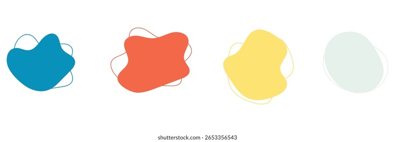 Abstrato de forma de bolha de ameba orgânica com ilustração de vetor de linha isolado em fundo transparente. Conjunto de elementos gráficos em forma de borrão redondo irregular. Desenho gotas com círculo contorno. design eps 10 